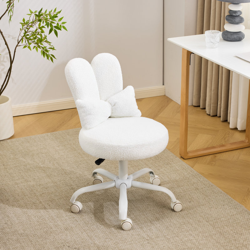 Adjustable Bow Teddy Fabric Bunny Ear Swivel Accent Chair Office Chair For Home Office Vanity, White