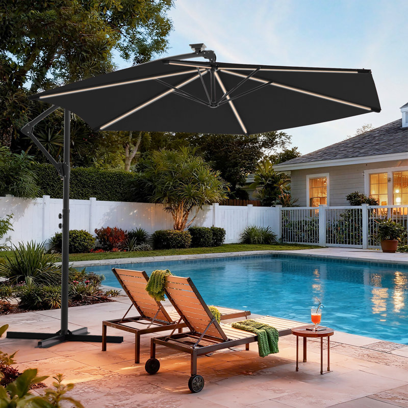 Parasol de terrasse solaire à DEL de 3 m (10 pi) avec réglage facile, toile teintée dans la masse, idéal pour le jardin et la piscine.