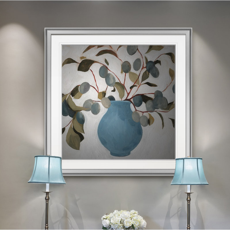« prune branch agencement i », peinture, H 24 po x l 24 po x P 1,5 po, Encadrement argenté