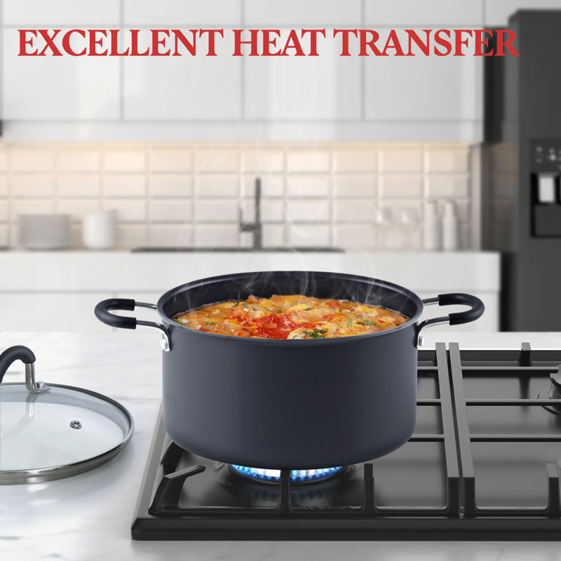 10-Quart Black Aluminum Nonstick Stockpot with Lid