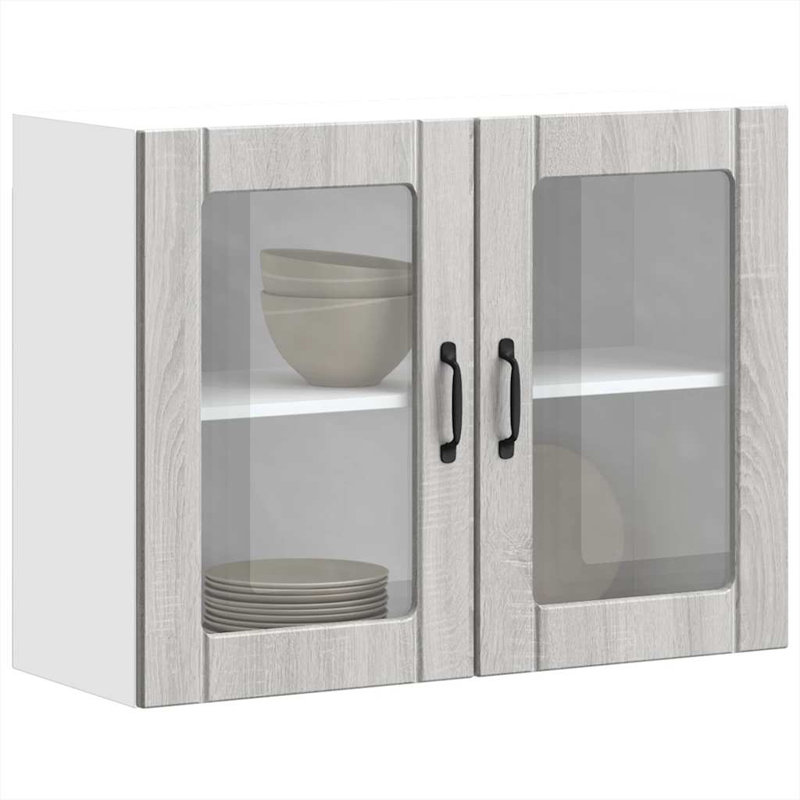 Kitchen Wall Cabinet With Glass Door Lucca Engineered Wood, Grey Sonoma, 60cm H x 80cm W x 31cm D