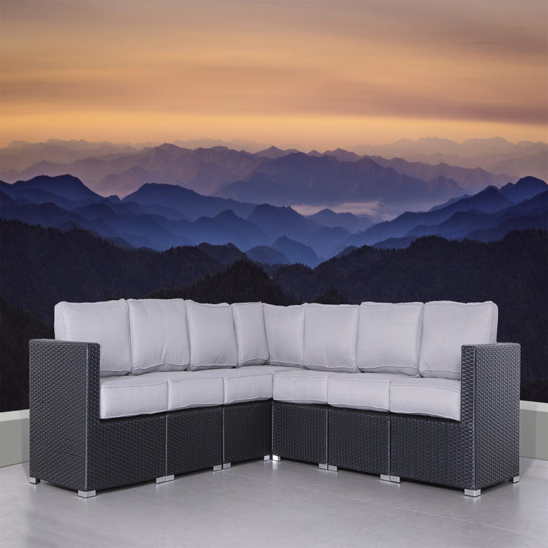 Canapé modulaire d'extérieur en osier de 122 po de largeur avec coussins entièrement assemblé