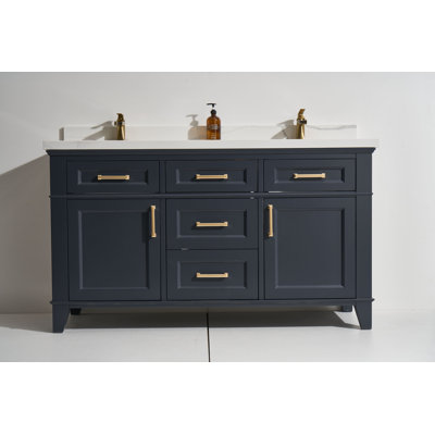 Meuble-lavabo en bois massif de 61 po avec comptoir en quartz Charlet