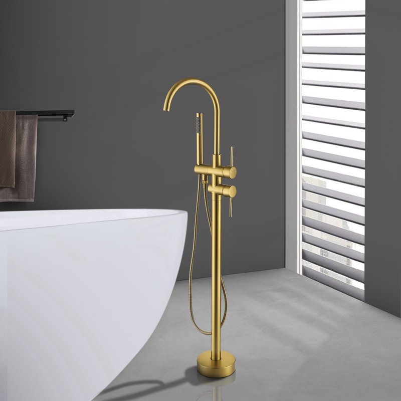 45 5/8-In 2-Handle Residentail Freestanding Tub Faucet With Hand Shower In Titanium, Brushed Brass