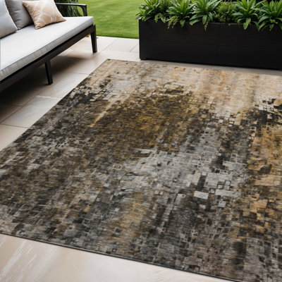 Tapis intérieur lavable abstrait antidérapant 5 pi x 8 pi brun