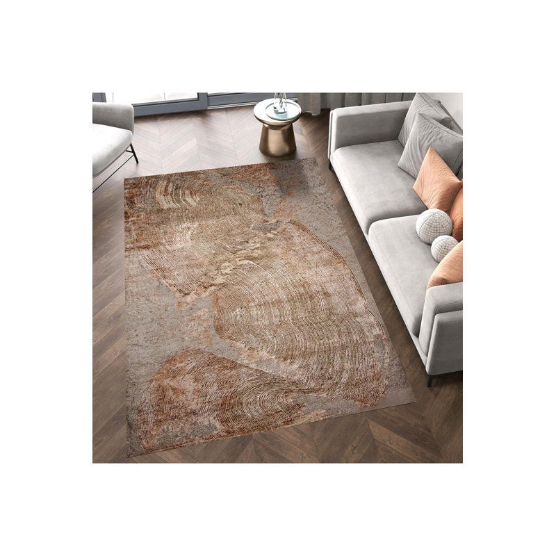 Tapis décoratif beige moderne lavable à la machine, Tapis de couloir 3 pi 3 po x 9 pi 10 po