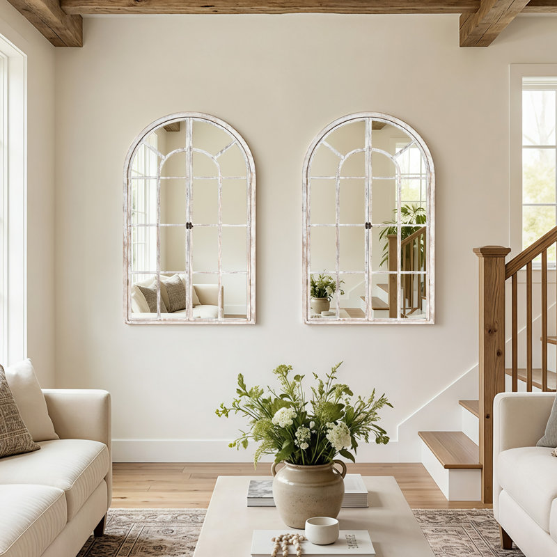 Miroir décoratif 36 po H x 24 po Farmhouse, Blanc patiné, 36 po x 24 po