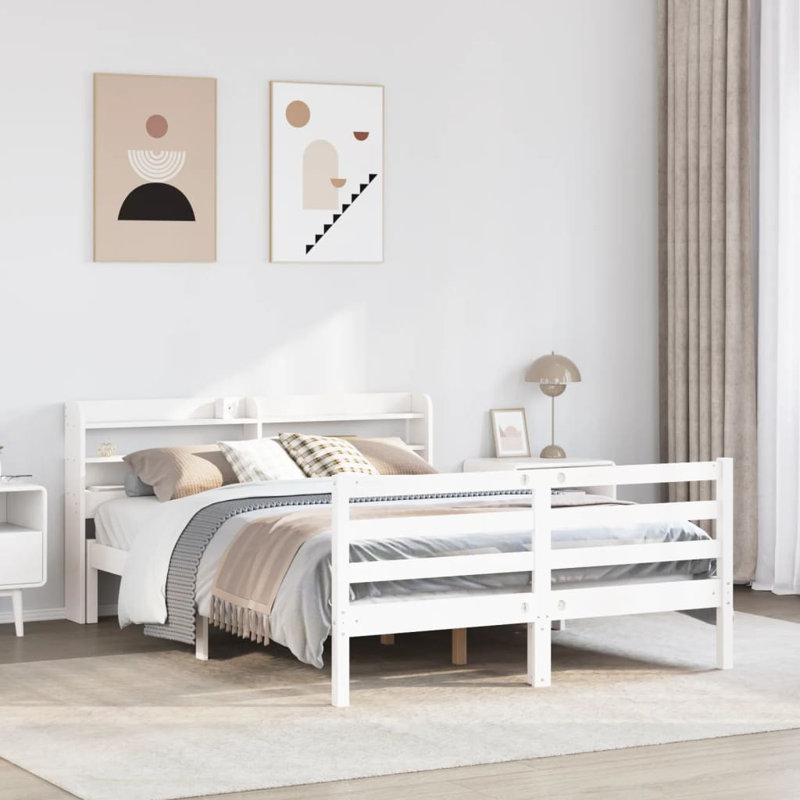 Solid Wood Bed Frame, Small Double (4'), White