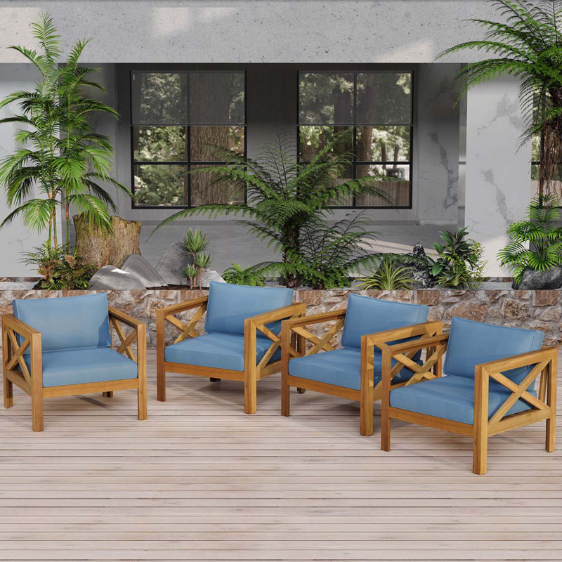 Outdoor Acacia Wood Club Wooden Armchair, Blue