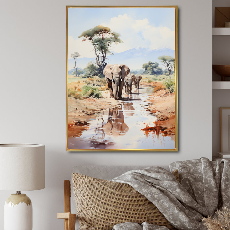 Faune éléphant majestueux II, H 44 po x l 34 po x P 1,5 po, Cadre flottant doré