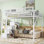 Grand lit mezzanine avec escalier, grand lit mezzanine en métal avec tablettes de rangement, lit mezzanine haut avec garde-robe pour enfants adolescents, blanc (date d’arrivée prévue: 2025/7/20)