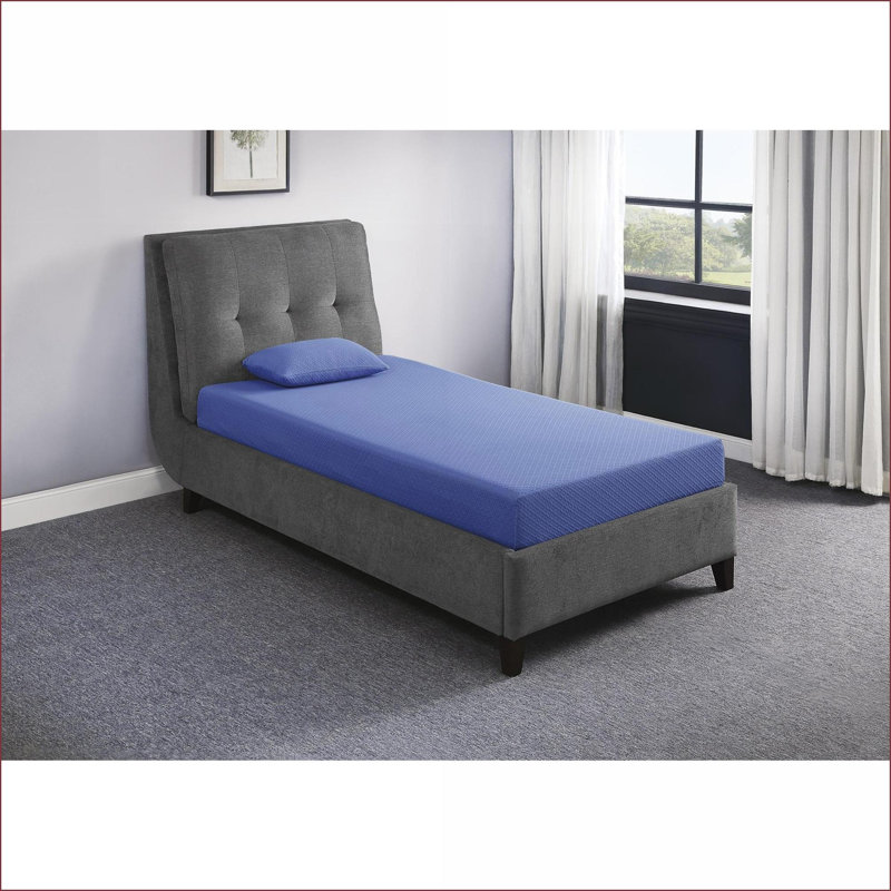 Matelas pour lit simple avec coussin, mousse viscoélastique imprégnée de gel, tissu respirant | Bleu | Mousse, Lit simple