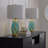 Table Lamp In Gold Metal With Turquoise Glass And White Linen Shade - Set Of 2-1092734296