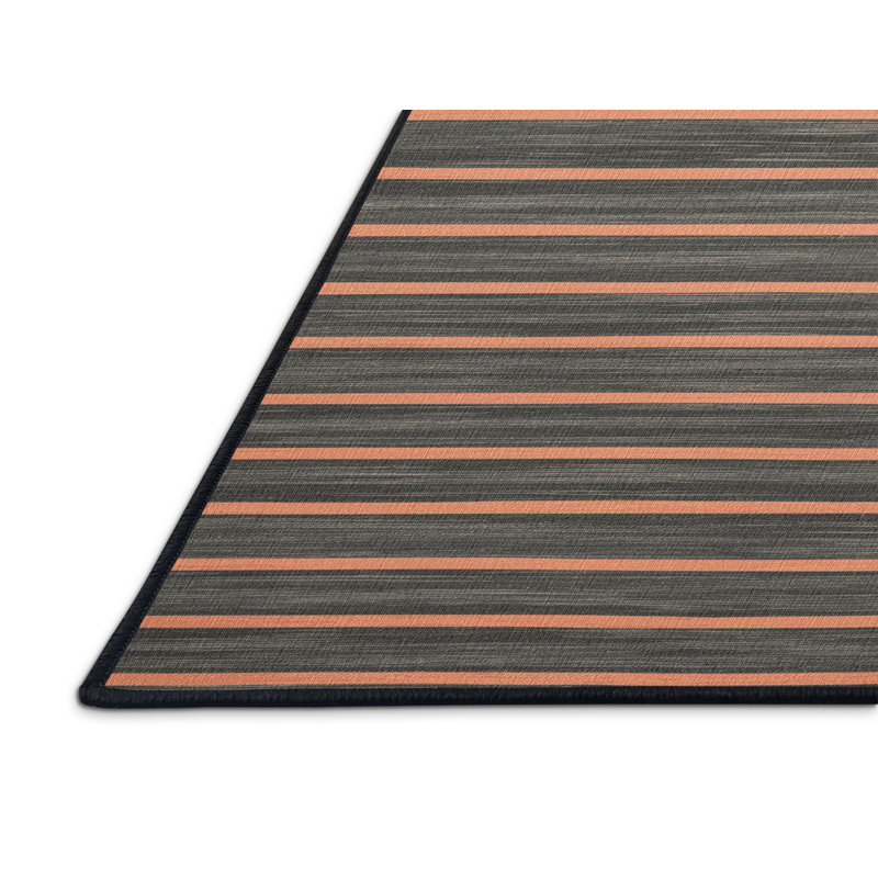 Tapis noir à rayures horizontales lavable à la machine, Carré 3 pi