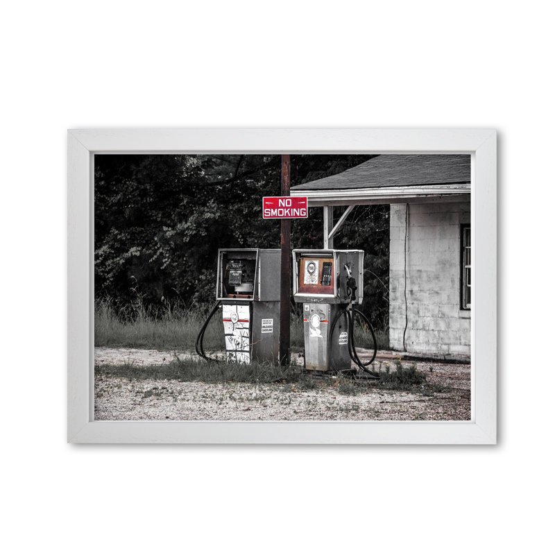 Abandoned Gas Pumps - Print, 85 cm H x 60 cm W x 5 cm D, White Grain Frame