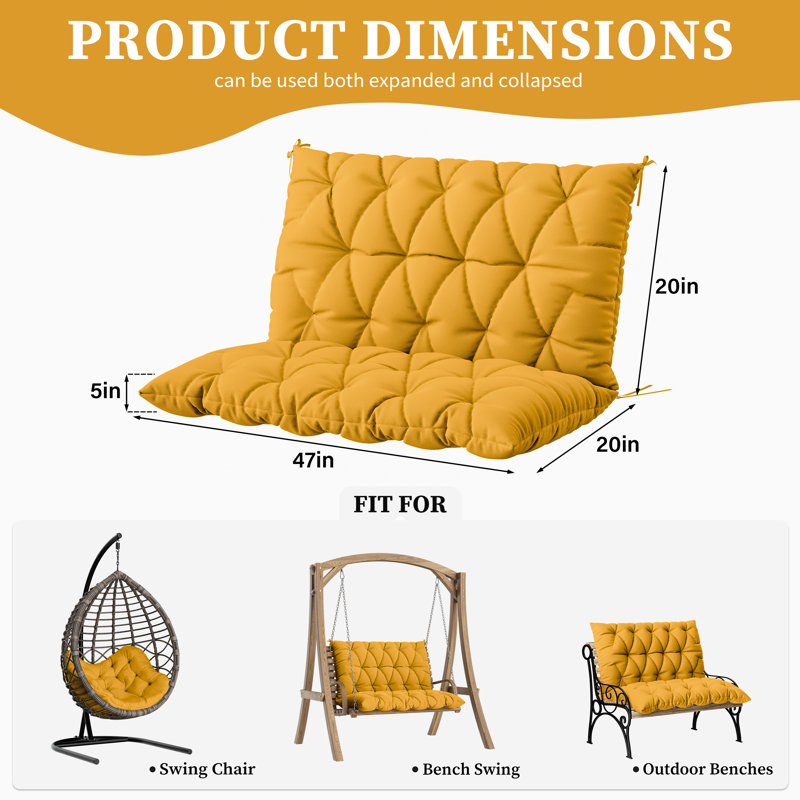 Coussin de banc d'extérieur Wynee, L 47,2 po x P 20 po, Jaune