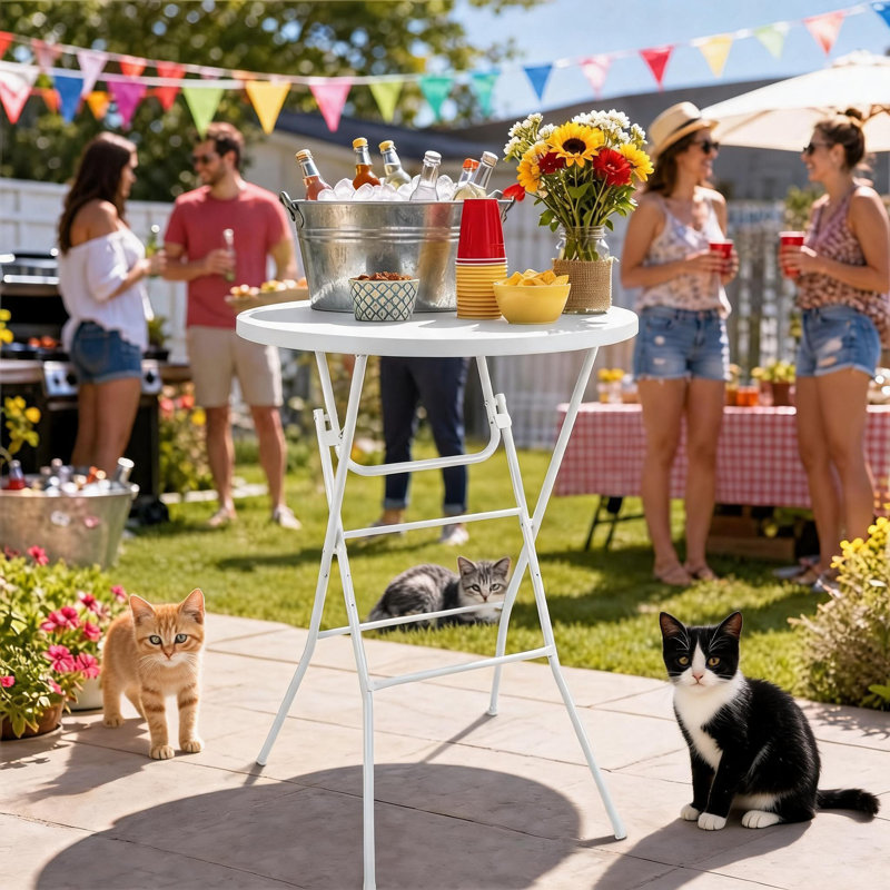 Table de cocktail pliante ronde de 31,5 pouces, table de pub portable à plateau haut | Table de bar pliable en PEHD avec pieds détachables pour une fête de mariage
