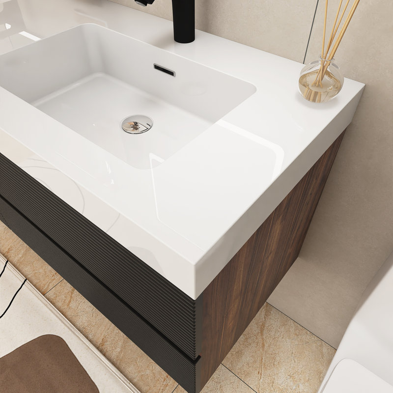 Ensemble de meuble-lavabo double 60 po avec surface solide 60 po, Noir/noyer, 60"