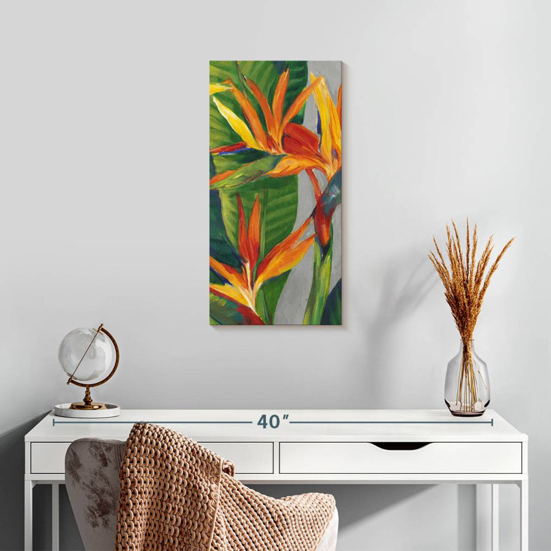 Oiseau de paradis triptyque I, H 24 po x l 12 po