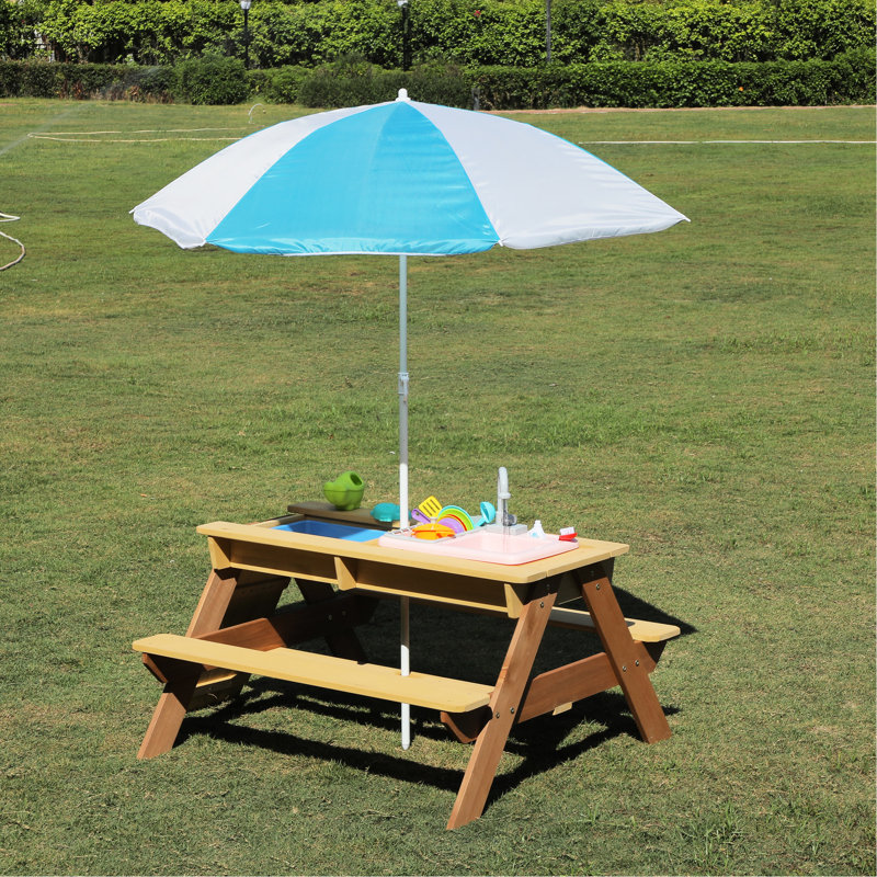 Wooden Kids Picnic Table, Table With Umbrella