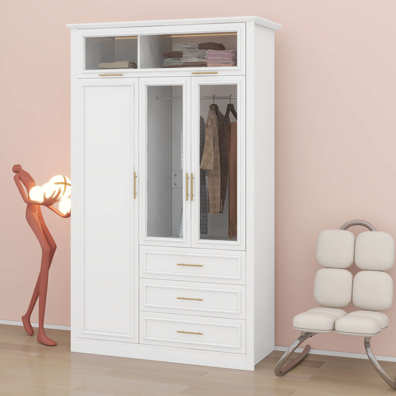 Armoire penderie avec 3 tiroirs à DEL