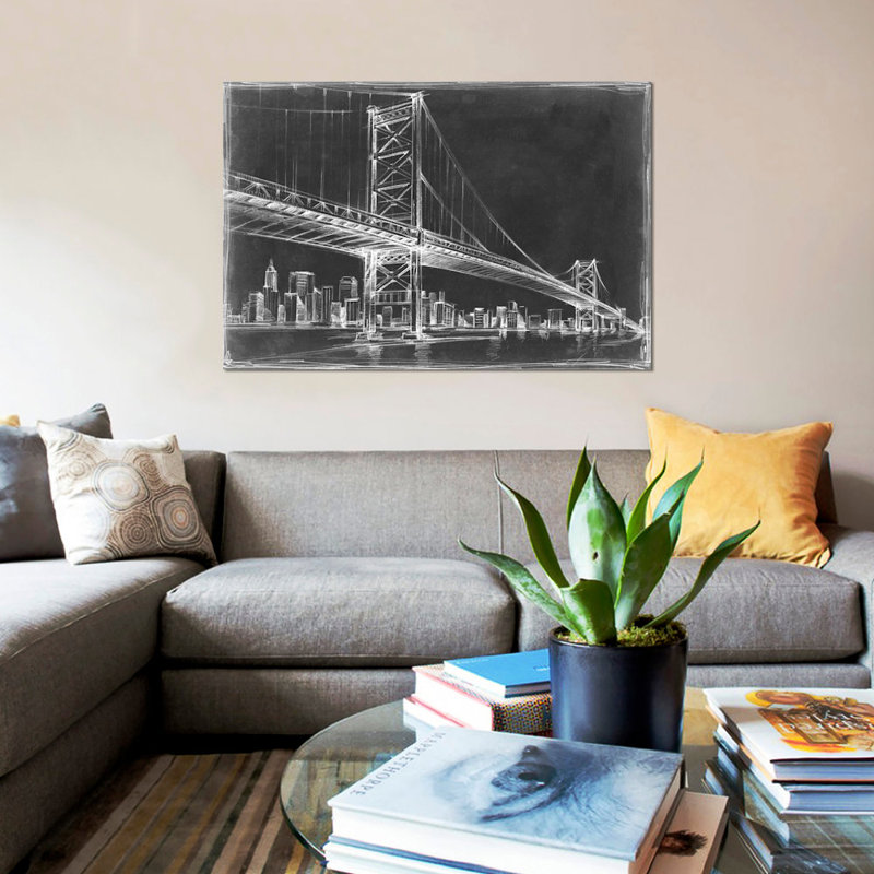 « suspend bridge blueprint iii », reproduction d’impression sur toile, H 8 po x l 12 po x P 0,75 po