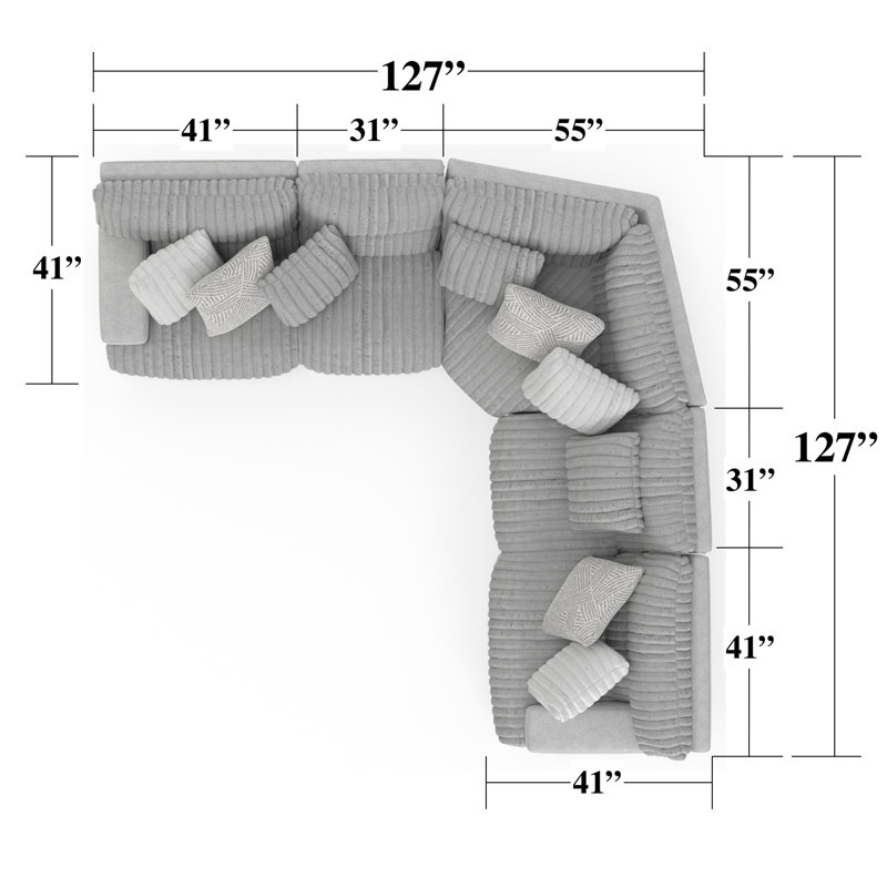 Canapé modulaire inclinable 5 pièces avec 2 sièges inclinables Ziera, Électrique