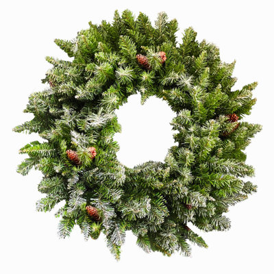 36-inch Frosted Wreath with Pinecones, No Lights