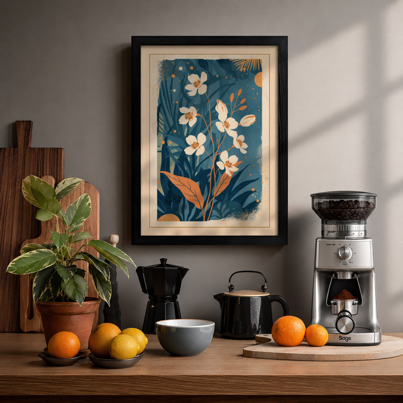 Garden In Teal Botanical - Print, Black, A3 - 42.0 x 29.7 cm