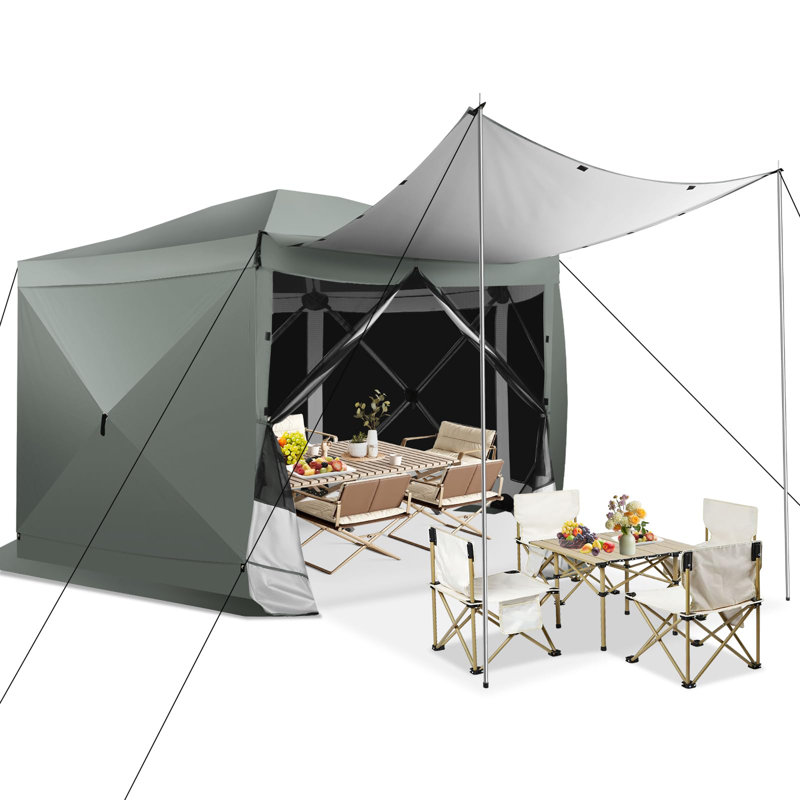 Starry Sky Top, Camping Outdoor Gazebo with Mesh Windows&Sidewalls, Grey