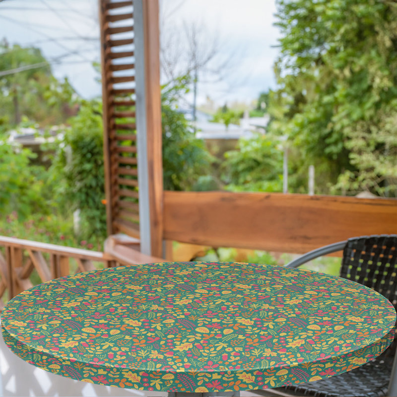 Winston Porter Acorn Fitted Round Tablecloth Diameter Multicolor Brown, 64.17" Round