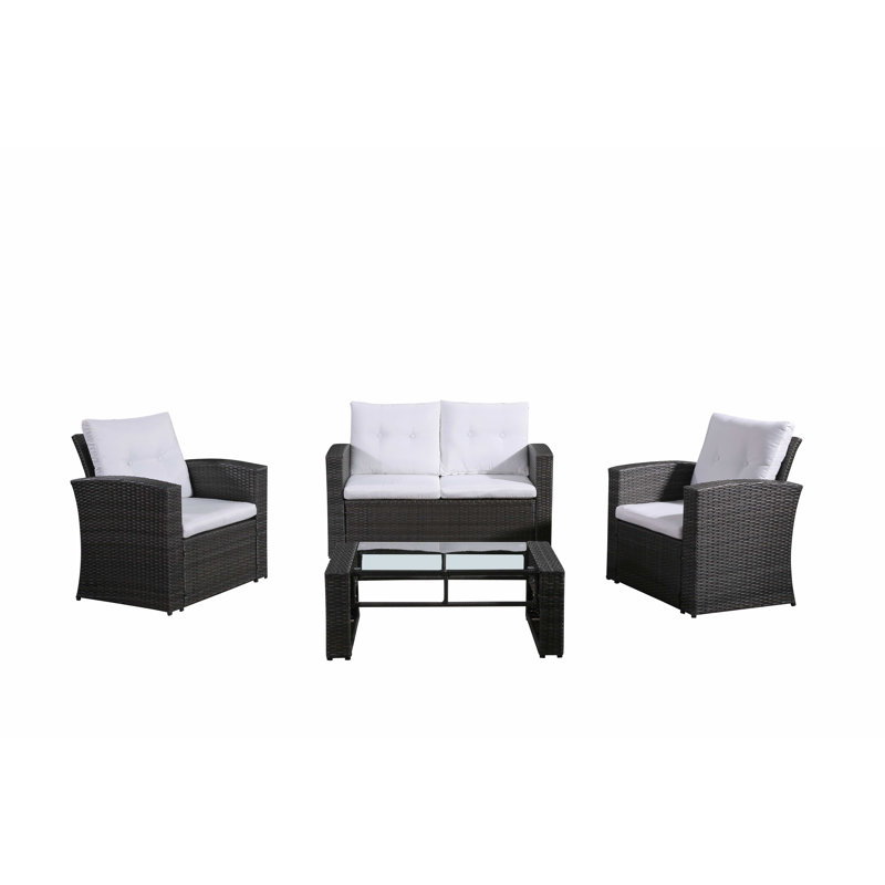 Groupe de sièges avec canapé en rotin 4 pièces et coussins Gutshall, Anthracite