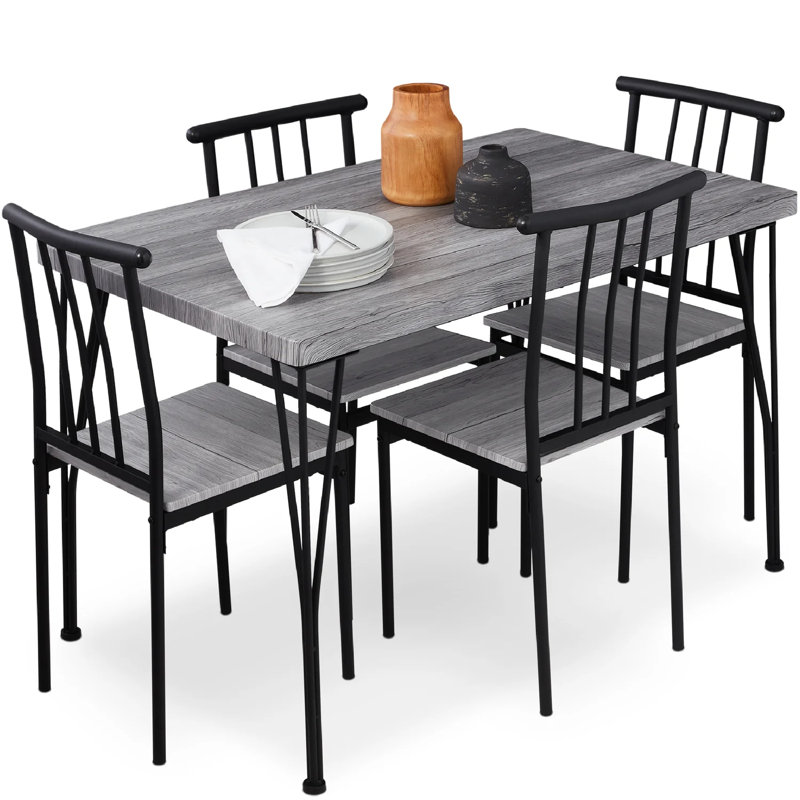 Alecsis Four Leg Dining Set, Gray/Black