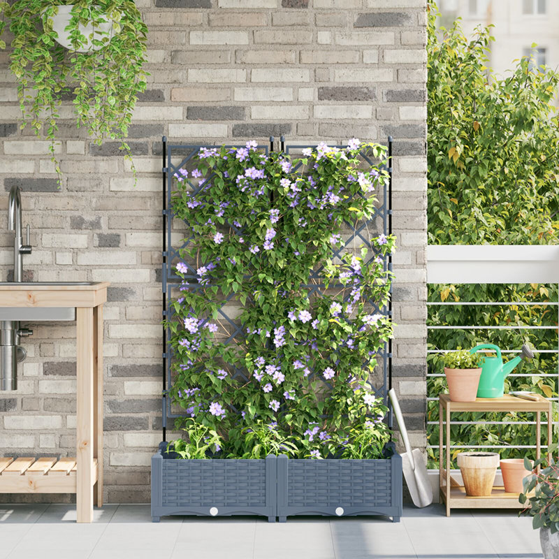 Garden Planter Plastic Resin Planters, 125.5cm H x80cm W x 40cm D, Light Grey