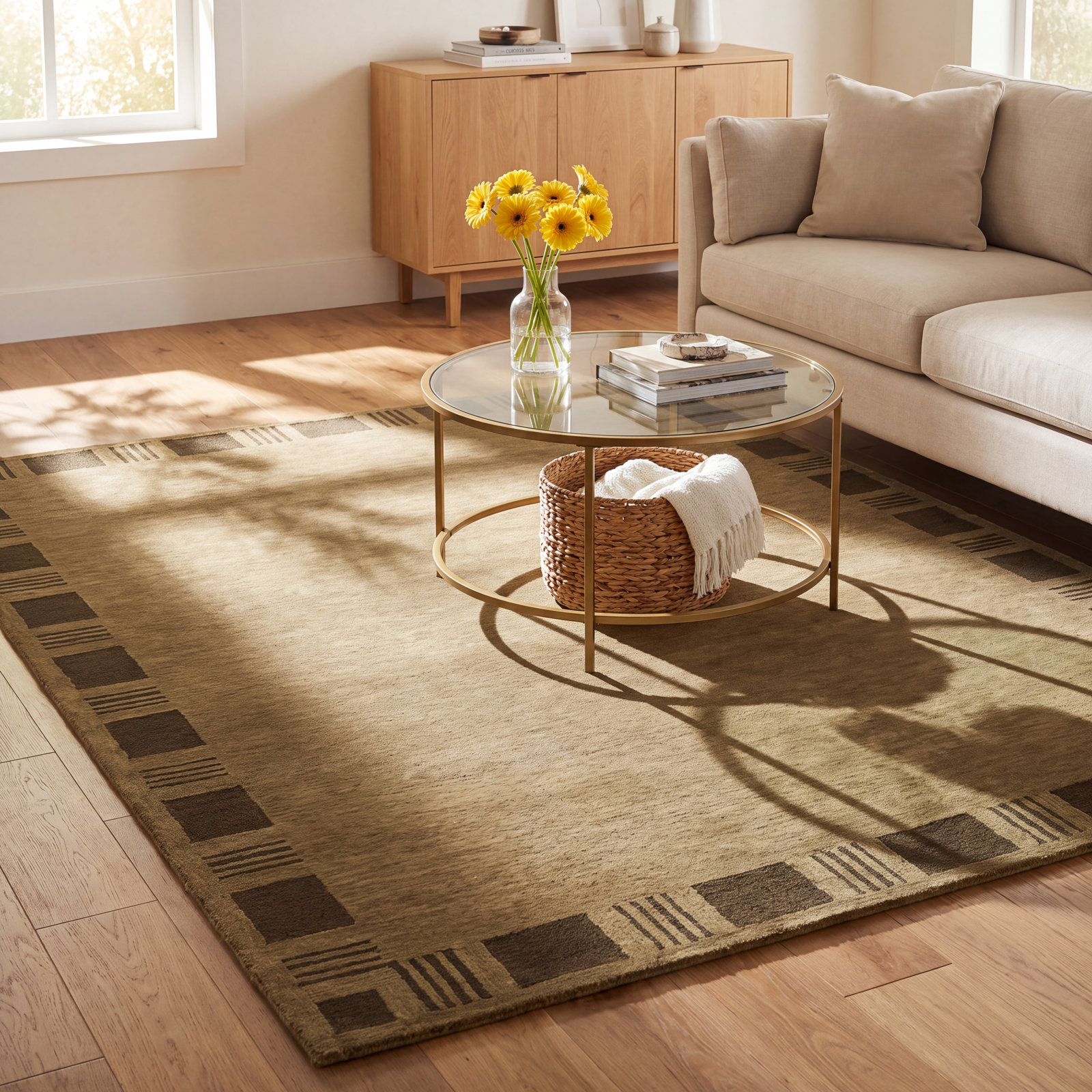 Hand-Tufted Geometric Wool Rug, Green, 5'x8'