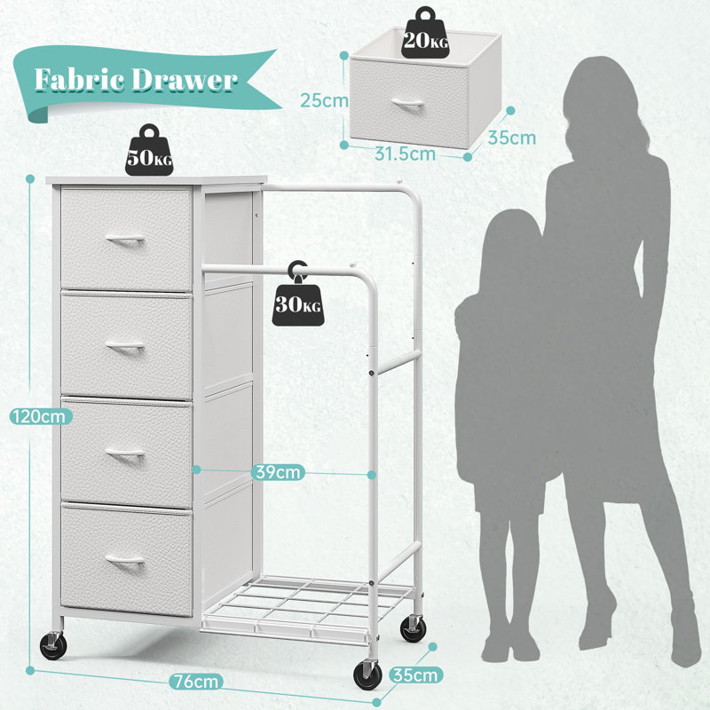 4 Drawer Storage Drawer, White