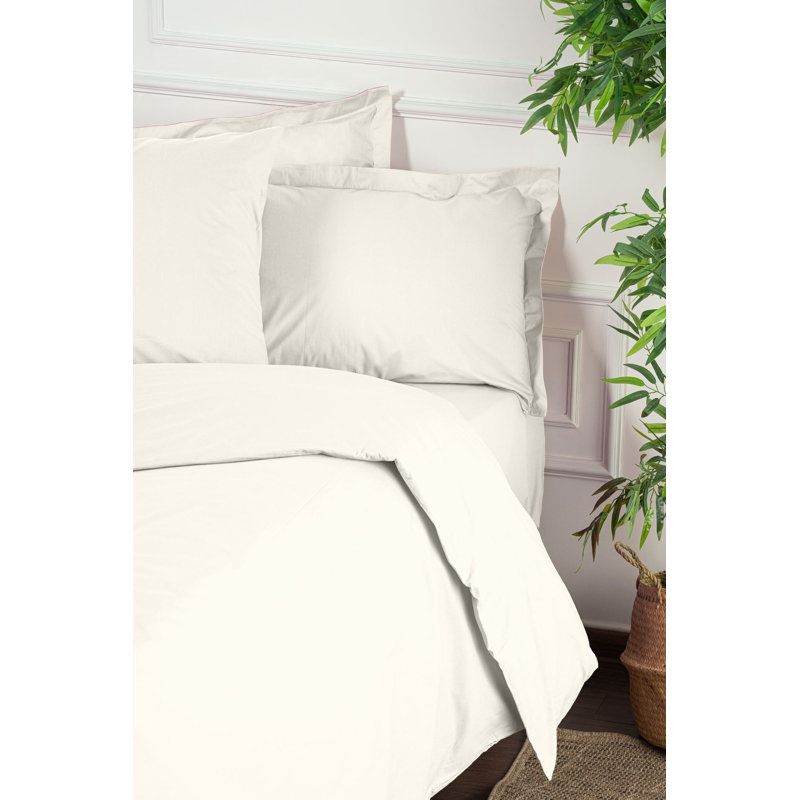 Ensemble de housse de couette simple Ranforce, Crème, crème, Lit simple