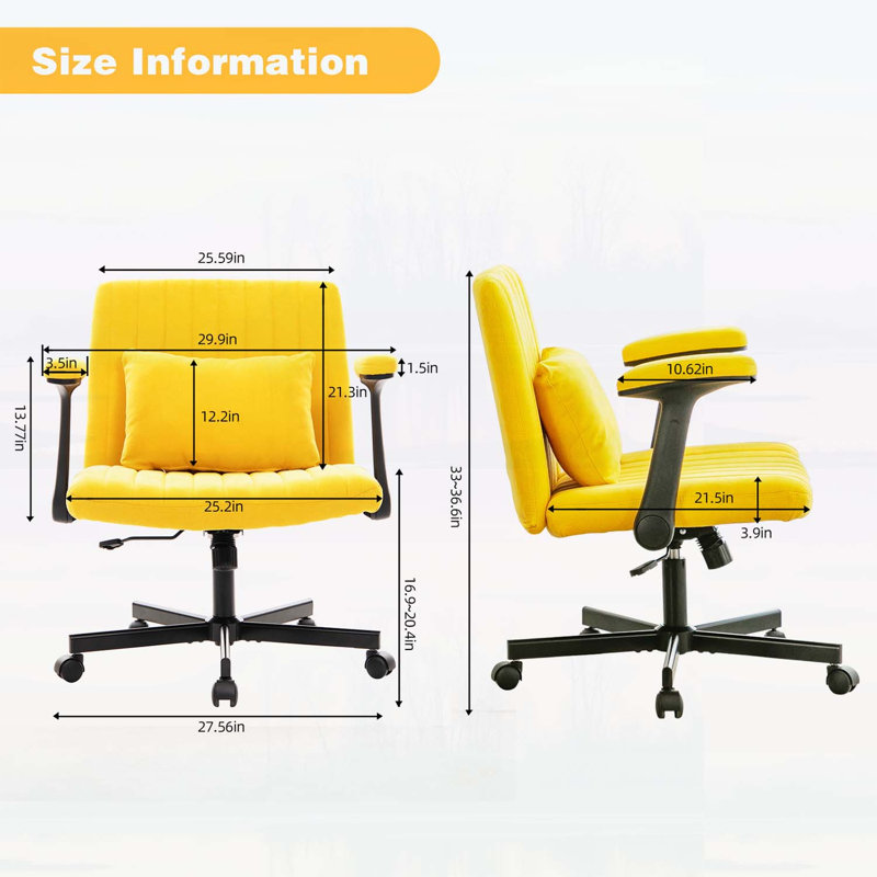 Chaise de bureau pivotante avec roulettes - confortable pour le bureau personnel, la lecture et la coiffeuse, Jaune