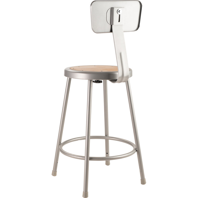 Gray Adjustable Metal Stool with Backrest, 24 Inch