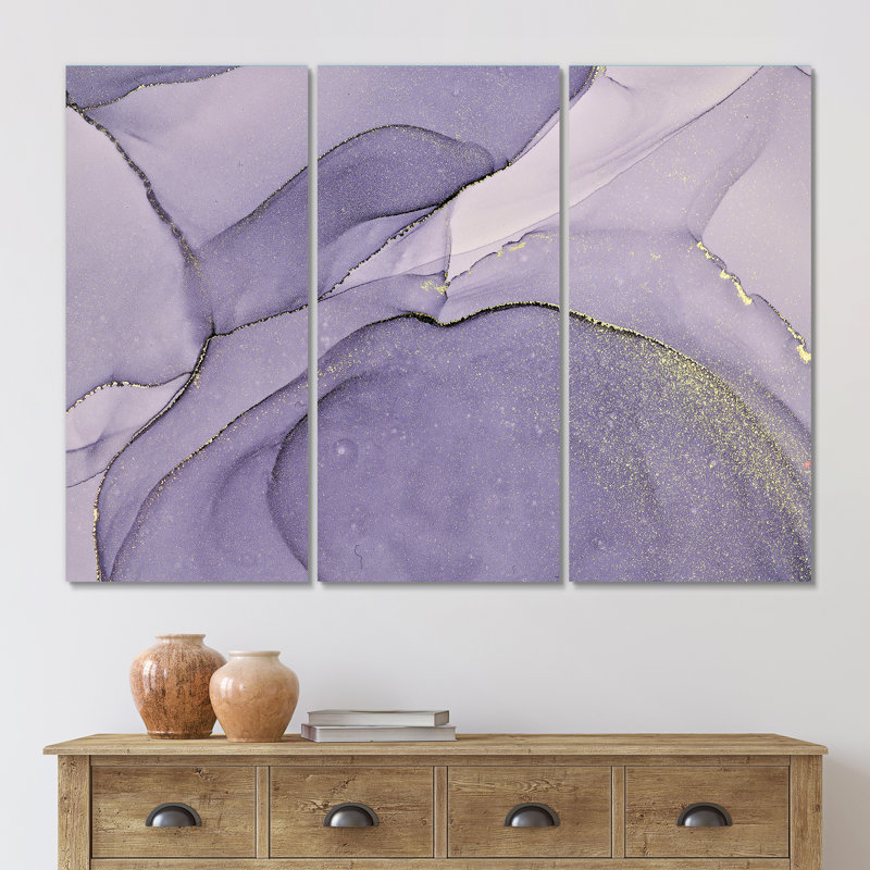 Mauve et gris liquide Art Waves - impression d'art moderne sur toile, H 32 po x l 48 po x P 1 po