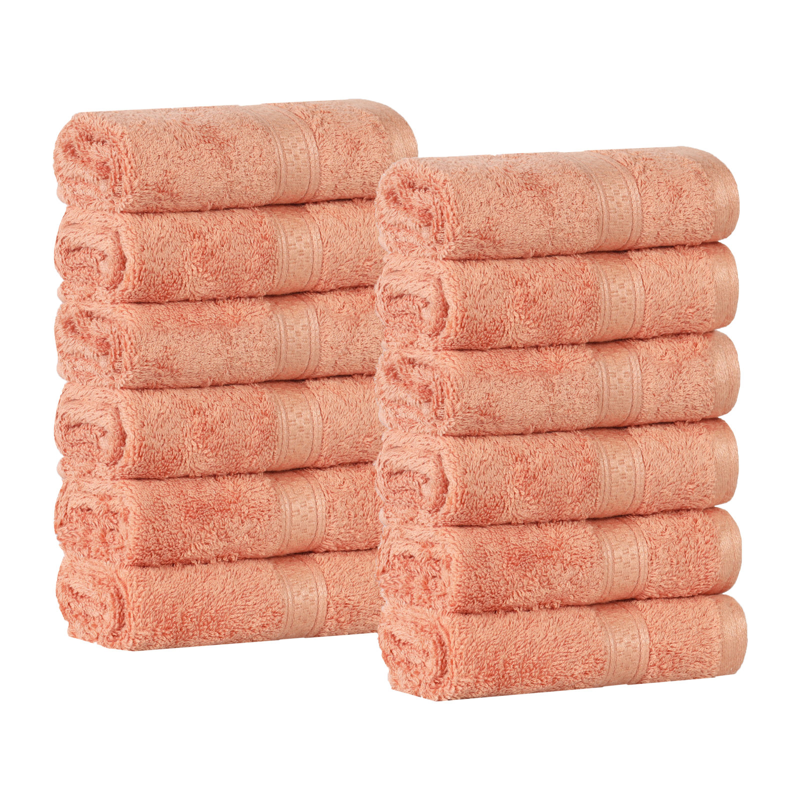 Nolhan 12-Piece Bamboo Cotton Washcloth Set, Salmon