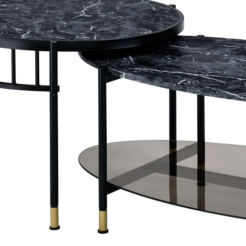 Tables basses gigognes modernes avec bases en métal et surfaces en pierre d'ingénierie