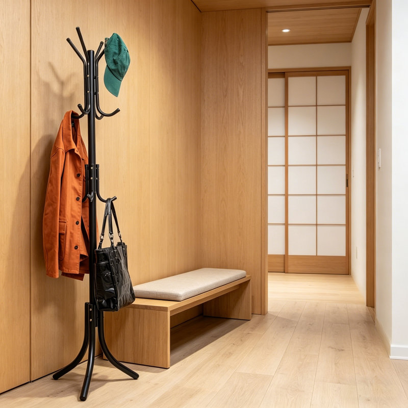 Black Metal Freestanding Coat Rack With Multi-Layered Storage Design, Simple And Practical, Suitable For Entryways And Offices.