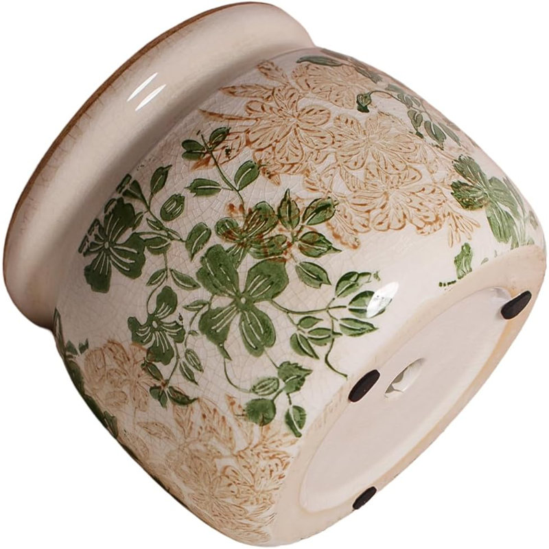 Jardinière en céramique 6,3 po vert et beige avec drainage