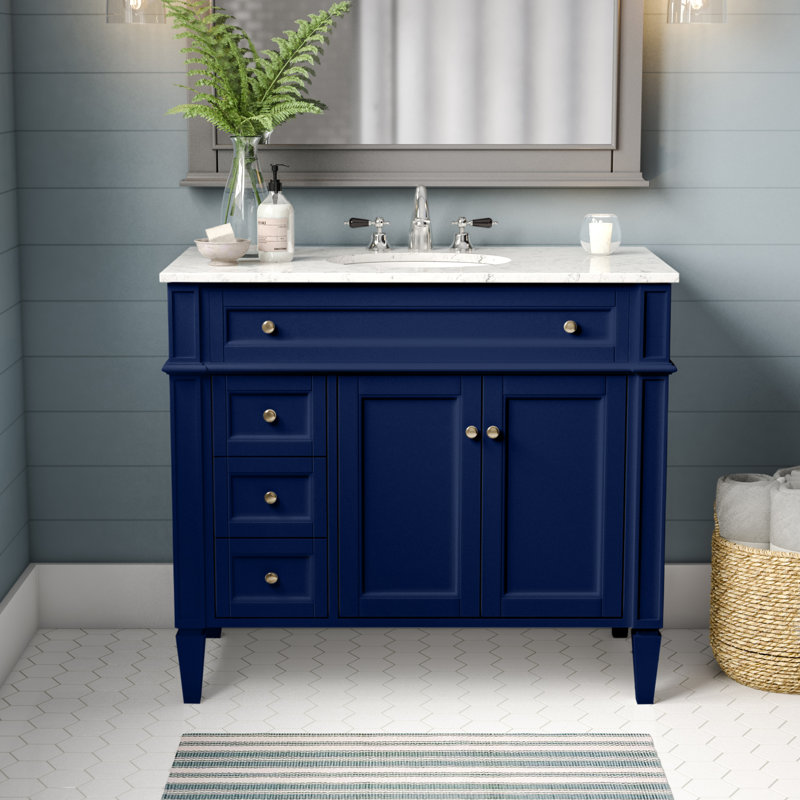 Rivers 40" Free-Standing Single Bathroom Vanity Set with Marble Vanity Top, Blue