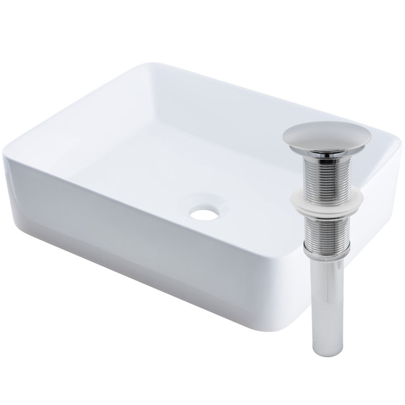 Novatto 19'' Porcelain Rectangular Bathroom Sink, Chrome