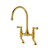 Georgian Era Bridge Kitchen Faucet with Curved Deck Unions