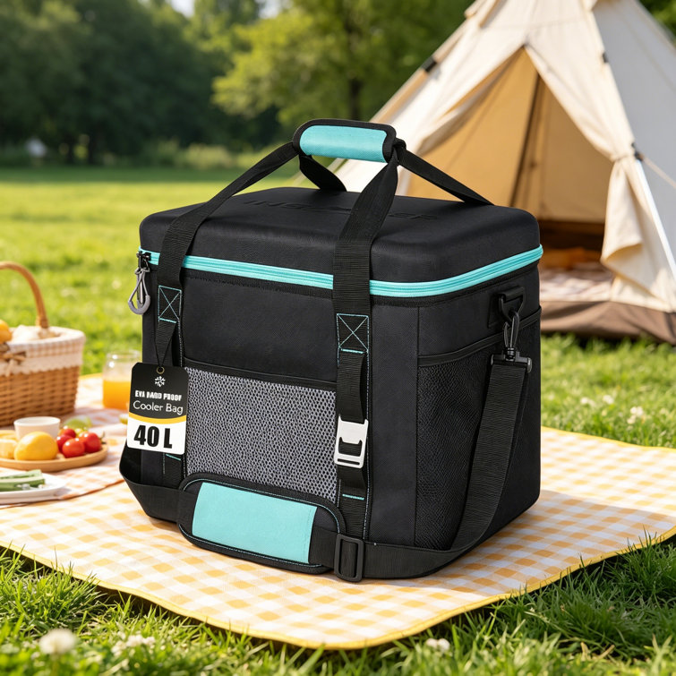 40L Large Foldable Insulated Cool Bag with Rigid Hard EVA Top, Holds 60 Cans, Waterproof Leakproof Thermal Cool Box for Camping, Beach & Road Trips