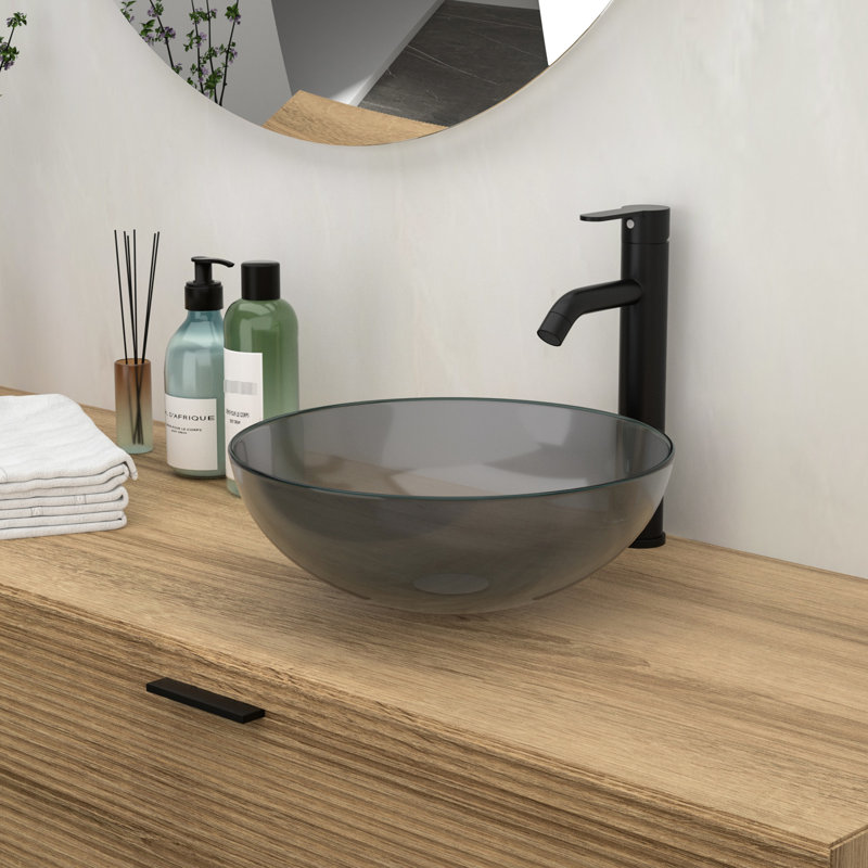 Lavabo vasque de salle de bain gris avec verre attrayant attrayant et drain escamotable, espace de 16,2 x 16,2 x 5,27 po