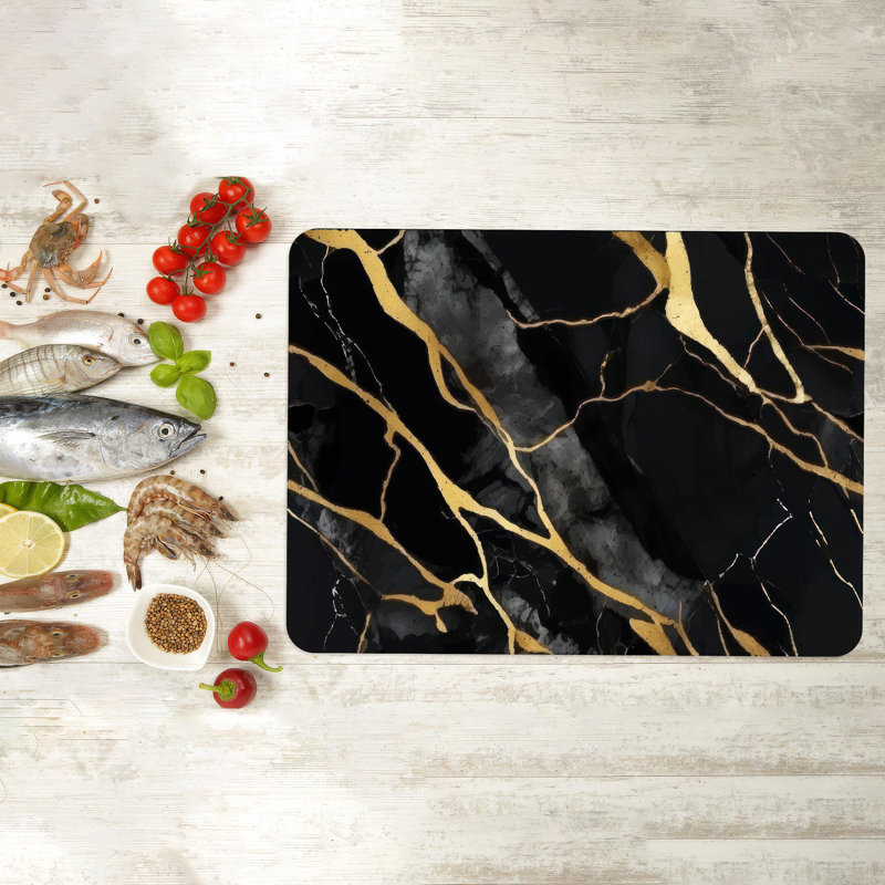 Black and White Marble Design Tempered Glass Cutting Board with Modern Aesthetic Perfect for Daily Kitchen Use or Elegant Dinner Parties